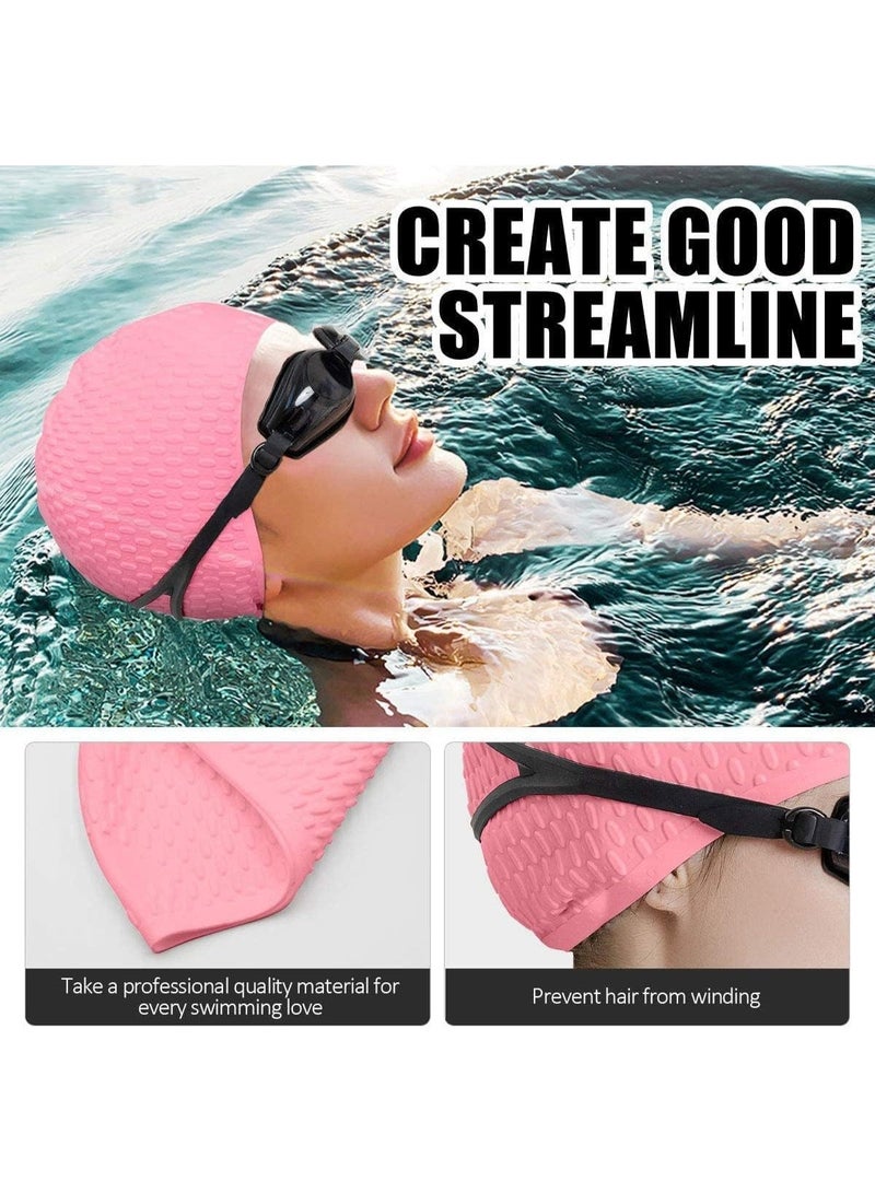 كونكويست قبعة سباحة، مقاومة للماء من السيليكون قبعة سباحة مطاطية كبيرة بقوة مرنة تمتد بحرية لمعدات السباحة (بينك) _ قبعة سليكون-كاب سباحه - Image 2